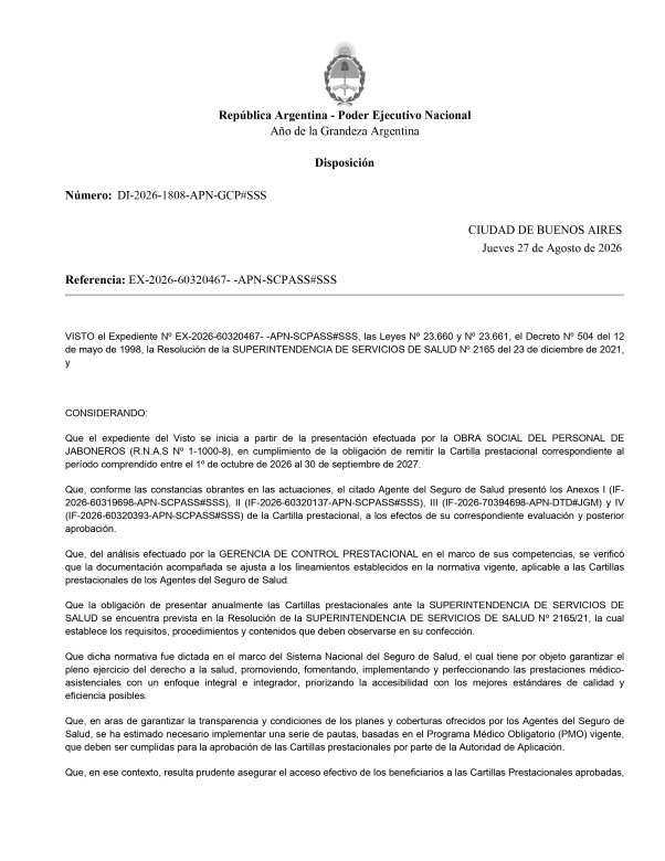 Documento de aprobación de Cartilla Médica